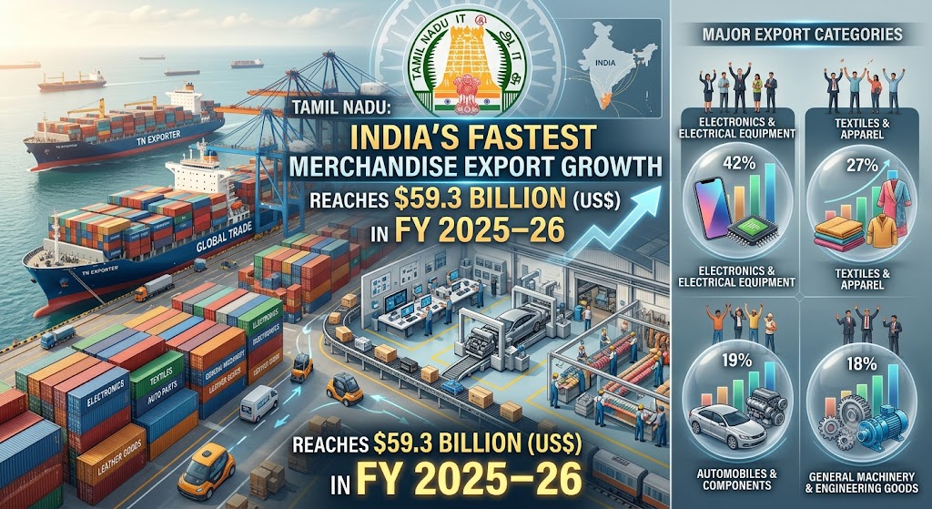 Tamil Nadu Records India's Fastest Merchandise Export Growth, Reaches $59.3 Billion in FY 2025–26
